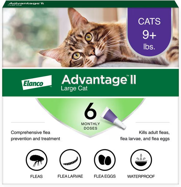 Advantage II Flea Spot Treatment for Cats, over 9 lbs, 6 Doses (6-mos. supply)