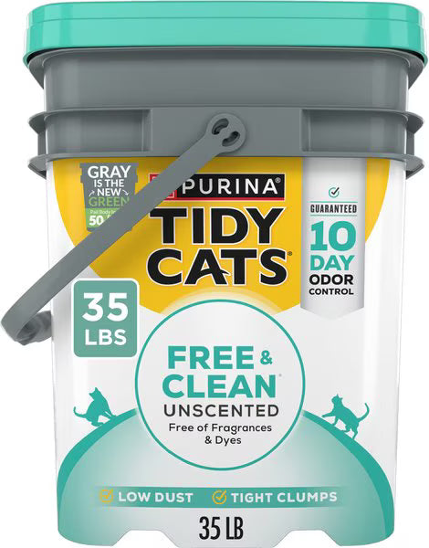 Tidy Cats Free & Clean Unscented Clumping Clay Cat Litter, 35-lb pail