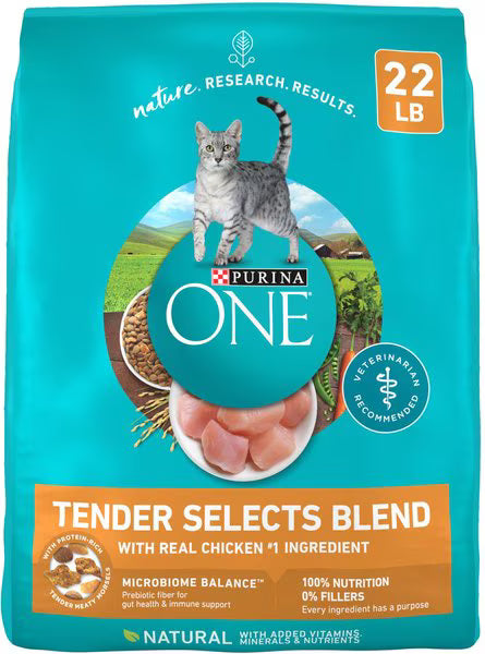 Purina ONE Tender Selects Blend with Real Chicken Digestive Formula Dry Cat Food, 22-lb bag
